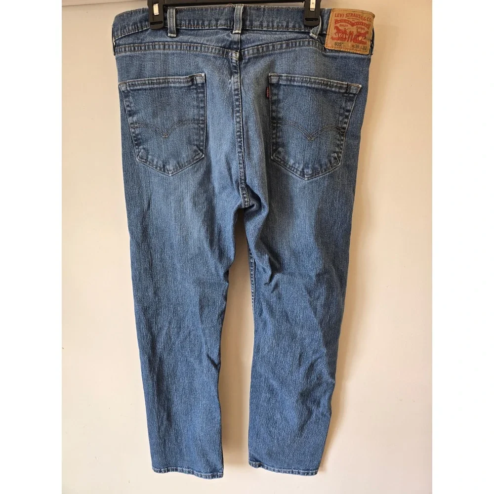 Levis 505 Regular Fit Mens Jeans W38 L32 Medium Wash Blue Straight Leg Denim